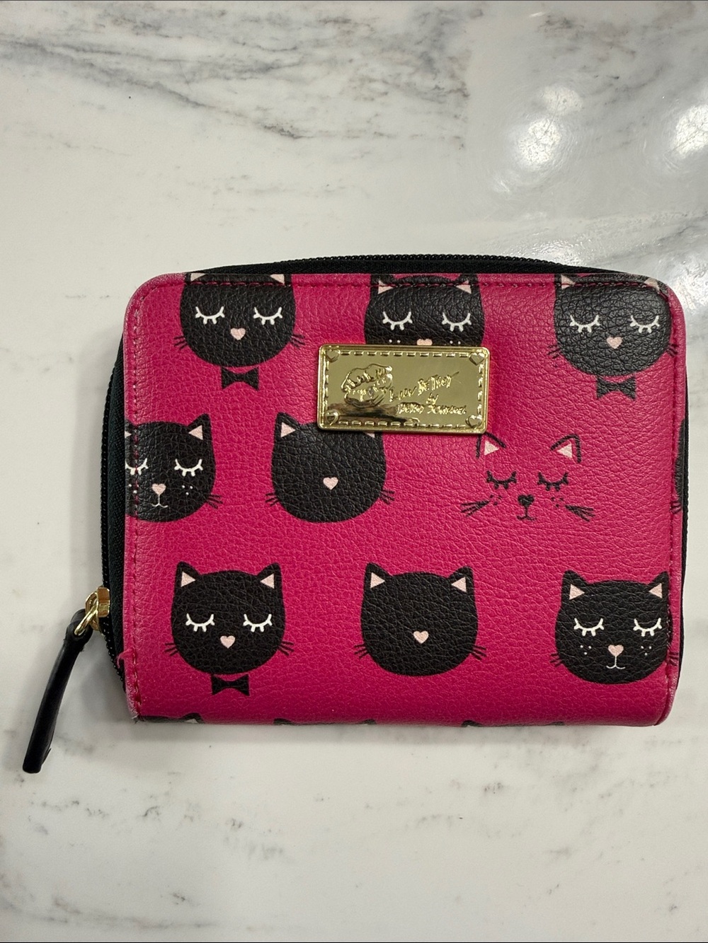 Betsey Johnson Pink Wallet with Black Cat Print